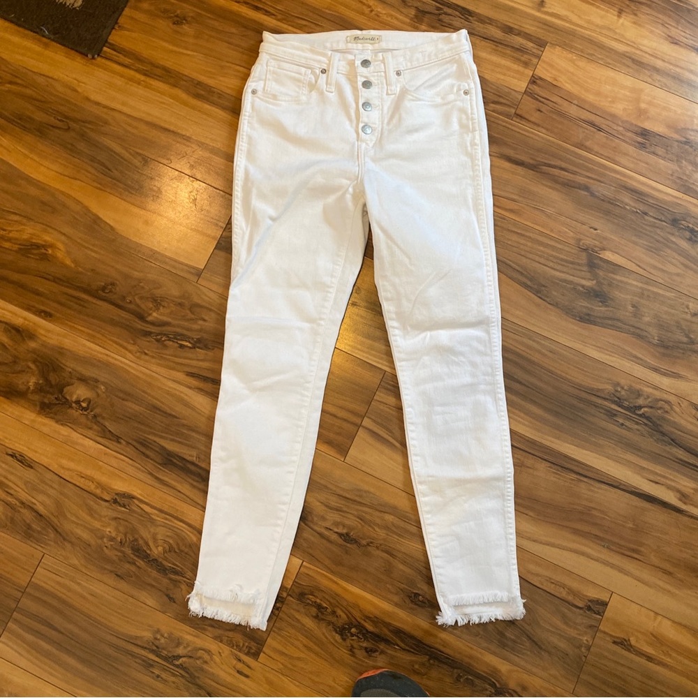 Madewell Jeans Womens 26 10” High Rise Skinny Crop Button Fly White Raw Hem
